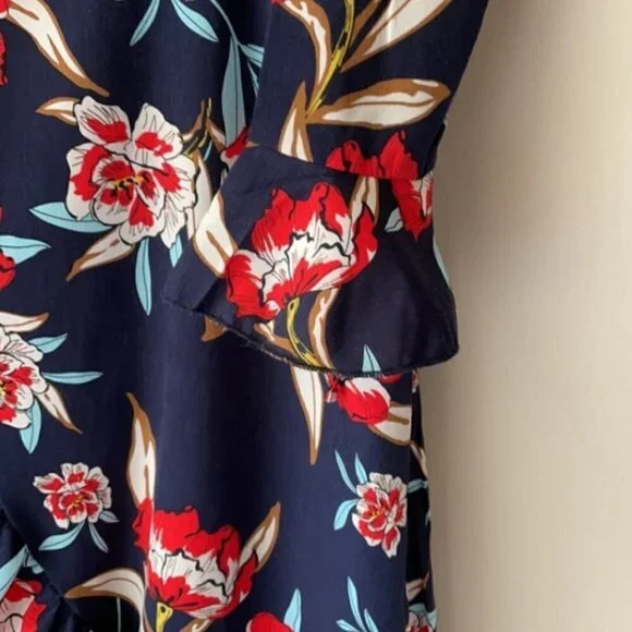 Nasty Gal Navy Blue Floral Midi Wrap Dress, Med. - Picture 8 of 12